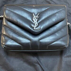 Saint Laurent Calfskin Y Quilted Monogram Toy Loulou Crossbody Bag Black 2020